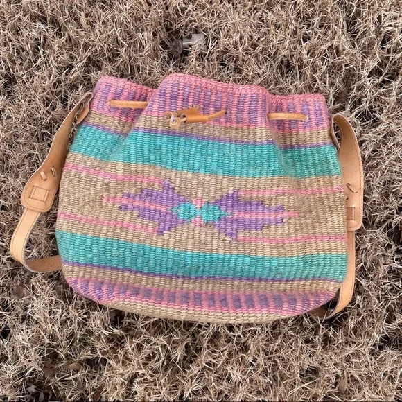 Vintage 70s Pastel Woven Kilim Bucket Bag